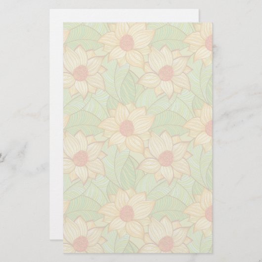 Retro Magnolia Pattern Briefpapier (Voorkant / Achterkant)