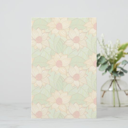 Retro Magnolia Pattern Briefpapier (Staand voorkant)