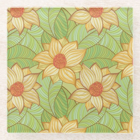 Retro Magnolia Pattern Glazen Onderzetter (Voorkant)