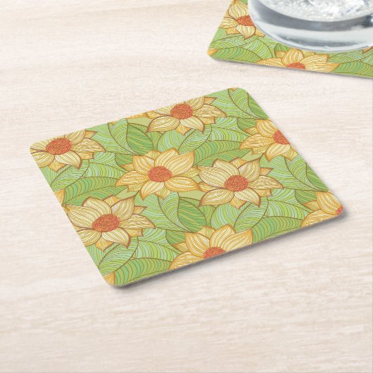 Retro Magnolia Pattern Kartonnen Onderzetters (Schuin)