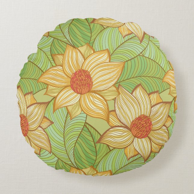 Retro Magnolia Pattern Rond Kussen (Voorkant)