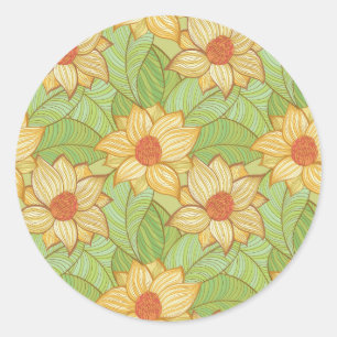 Retro Magnolia Pattern Ronde Sticker