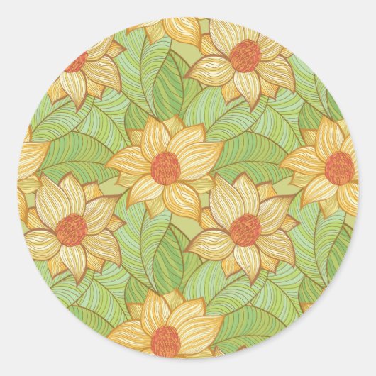 Retro Magnolia Pattern Ronde Sticker (Voorkant)