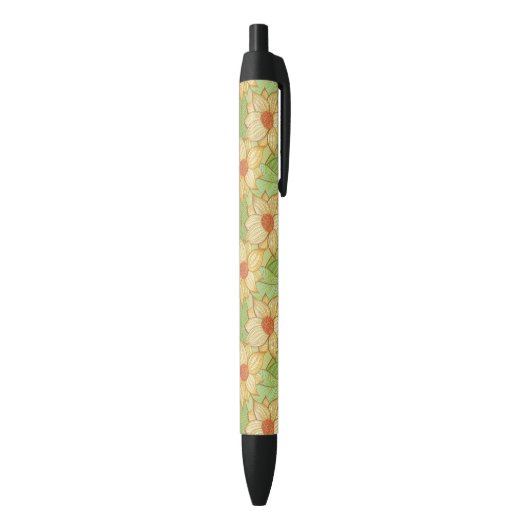 Retro Magnolia Pattern Zwarte Inkt Pen (Achterkant (Verticaal))