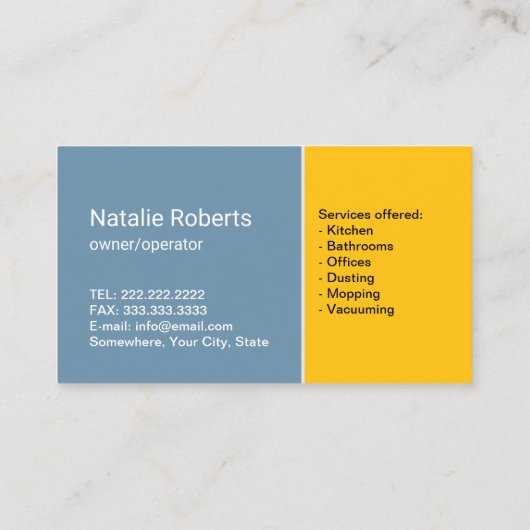 Retro Maid House Schoonmaakservice Blauw & Goud Visitekaartje (Achterkant)