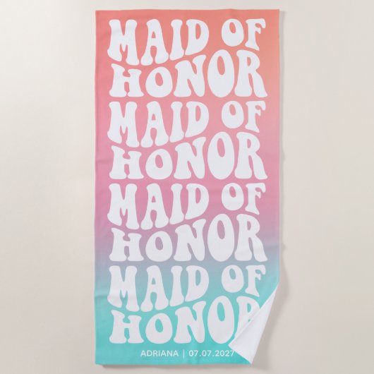 Retro Maid of Honor Pink Aqua Gradient Strandlaken (Voorkant)