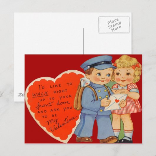  Retro Mailman Mailing Valentijn Kaart (Voorkant / Achterkant)