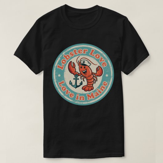 Retro Maine Badge_ Kreeft Holding Anchor T-shirt (Design voorkant)