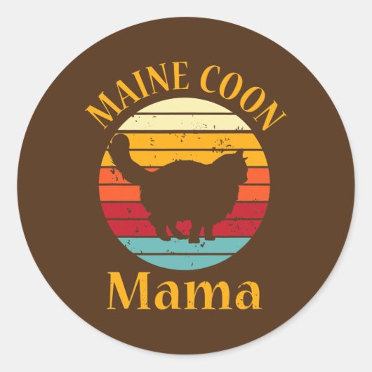 Retro Maine Coon Cat Mam Pet Eigenaar  Maine Ronde Sticker (Voorkant)