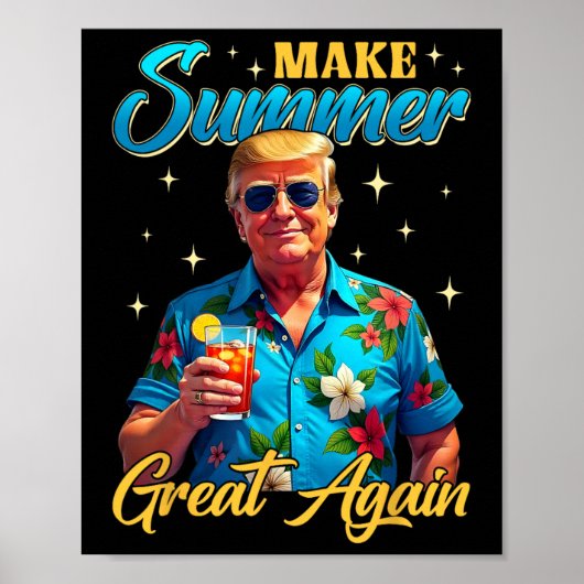 Retro Make Summer Great Again Donald Trump Zomer Poster (Voorkant)