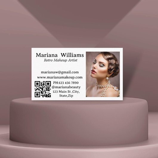 Retro Make-up Artist QR Code Foto eenvoudig Visitekaartje
