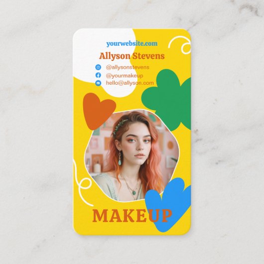 Retro Make-up schoonheidsvormen foto qr code goud Visitekaartje (Voorkant)