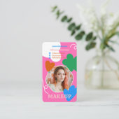 Retro Make-up schoonheidsvormen foto qr code roze Visitekaartje (Staand voorkant)