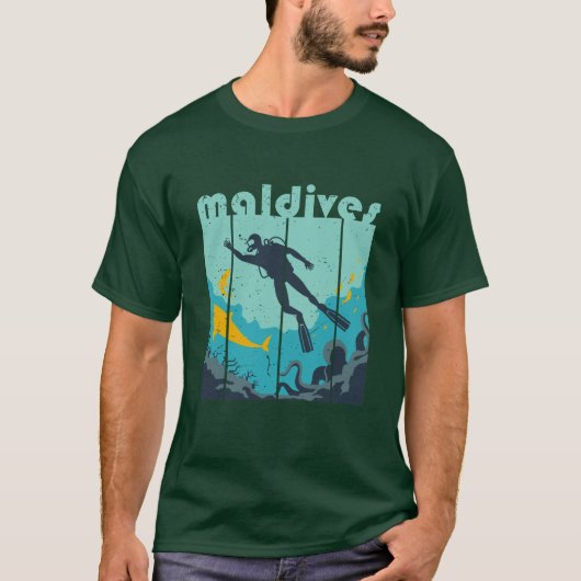 Retro Maldiven Duikend Cool Scuba Diver T-shirt (Voorkant)