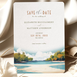 Retro Malediven Reis Save-the-Date Kaart