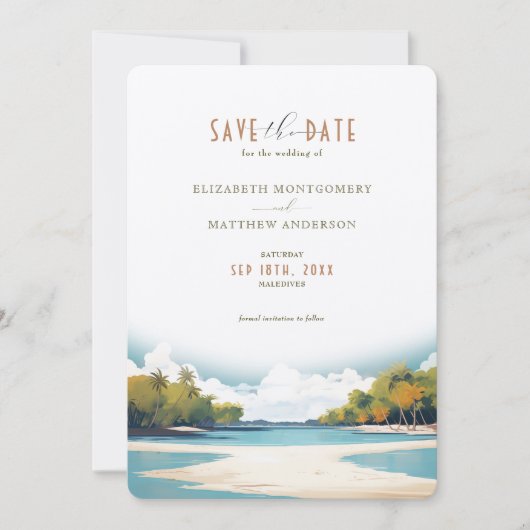 Retro Malediven Reizen Save-the-Date Kaart (Voorkant)