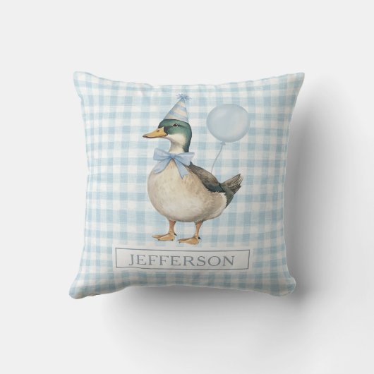 Retro Mallard Duck Baby Blue Balloon Boy Nursery Kussen (Achterkant)