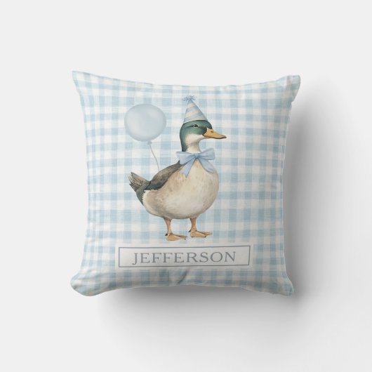 Retro Mallard Duck Baby Blue Balloon Boy Nursery Kussen (Voorkant)