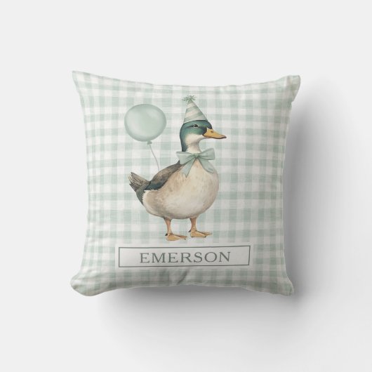 Retro Mallard Duck Sage Groene Ballon Boy Kwekerij Kussen (Voorkant)