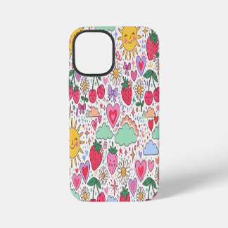 Retro Malse Aardbei, Zonneschijn en Hartjes Gelukk iPhone 12 Mini Hoesje
