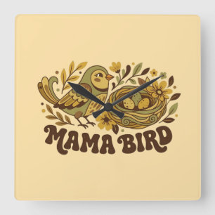 Retro Mama Bird Kunst – Illustraties uit de jaren Vierkante Klok
