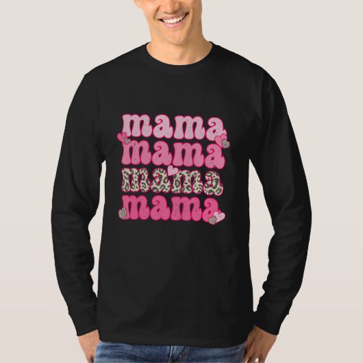 Retro Mama Cute Pink Heart Leopard Happy Valentine T-shirt (Voorkant)