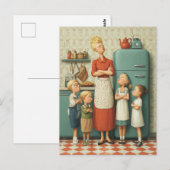 Retro Mama en Kinderen Standoff Briefkaart (Voorkant / Achterkant)