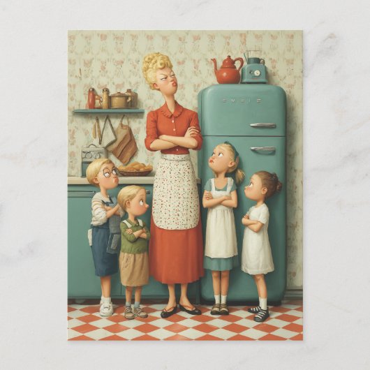 Retro Mama en Kinderen Standoff Briefkaart (Voorkant)