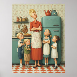 Retro Mama en Kinderen Standoff Poster