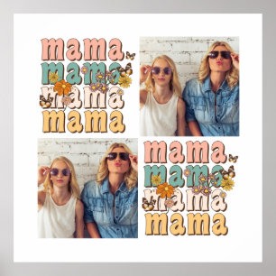 Retro Mama Fotocollage Custom Moederdag Gift Poster
