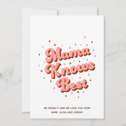 Retro Mama kent beste roze bruin 70's met briefing Feestdagenkaart (Voorkant)