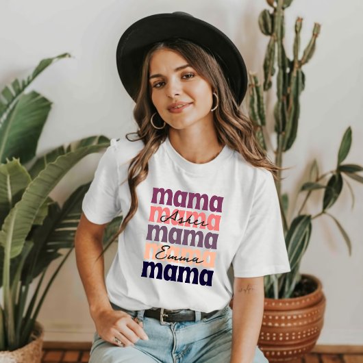 Retro Mama Moederdag Aangepaste Kindernaam T-shirt