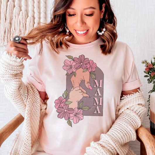 Retro Mama Moederdag Holding Hands Floral T-shirt