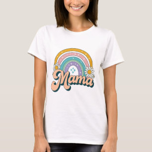 Retro Mama Regenboog   Groovy 70s Pastel Bloemende T-shirt