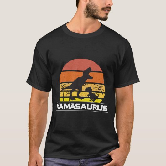 retro Mamasaurus zonsondergang T-shirt (Voorkant)
