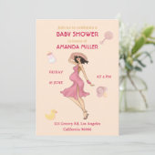 Retro mammie Brunette2 Baby shower Party Invitatio Kaart (Staand voorkant)