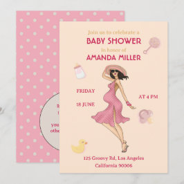 Retro mammie Brunette2 Baby shower Party Invitatio Kaart