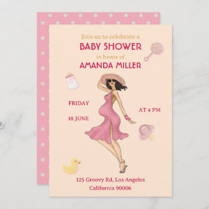 Retro mammie Brunette2 Baby shower Party Invitatio Kaart