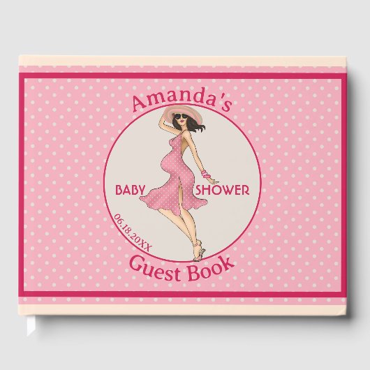 Retro Mammie Brunette Baby shower Party Gastenboek (Voorkant)