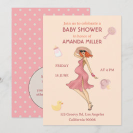Retro mammie Redhead 2 Baby shower Party Invitatio Kaart