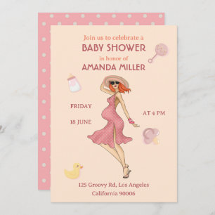 Retro mammie Redhead 2 Baby shower Party Invitatio Kaart
