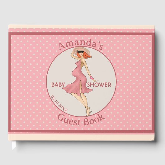 Retro mammie Redhead Baby shower Party Gastenboek (Voorkant)