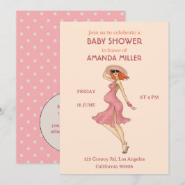 Retro mammie Redhead Baby shower Party Invitation Kaart