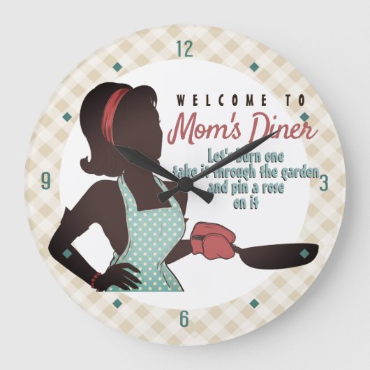 Retro mam's Diner lingo frituurpan keuken klok (Voorkant)