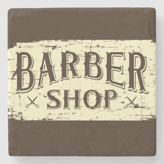 Retro Man Cave rustige Barber Sign Stenen Onderzetter (Voorkant)