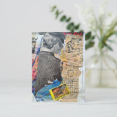 Retro man die Mixed media collage maakt Briefkaart (Staand voorkant)