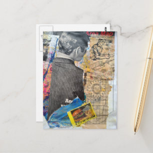 Retro man die Mixed media collage maakt Briefkaart