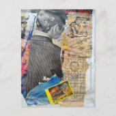 Retro man die Mixed media collage maakt Briefkaart (Voorkant)