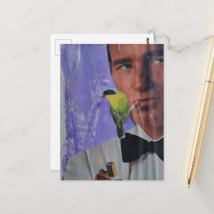 Retro Man die Rookt en een Cute Little Bird Collag Briefkaart