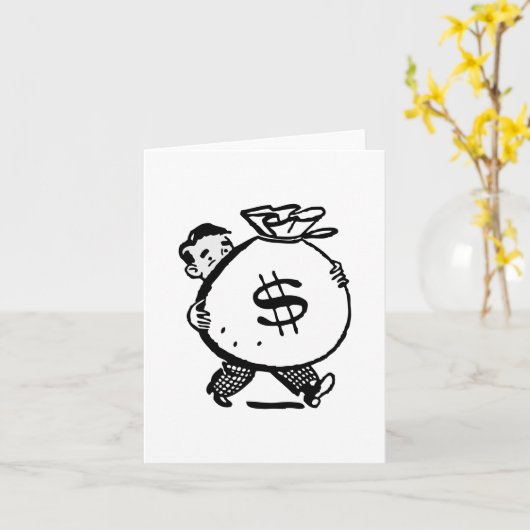 Retro  Man met Money Bag Kaart (Gele Bloem)